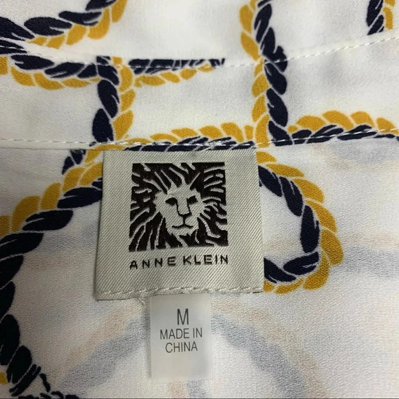 Anne Klein white/blue/brown nautical themed top size M - Picture 2 of 9